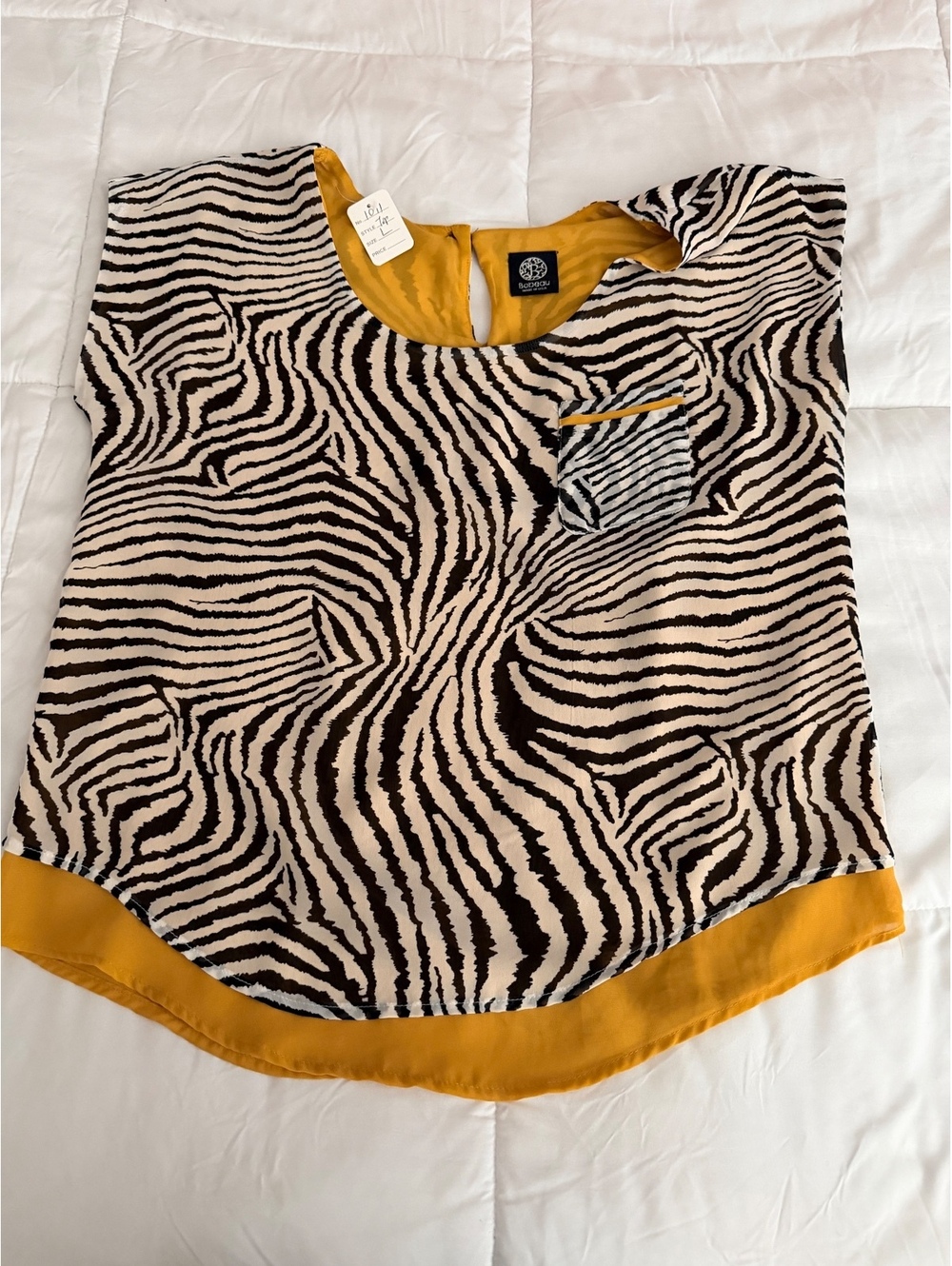 Bobeau Women's Zebra Print Polyester Blouse with Mustard Acc